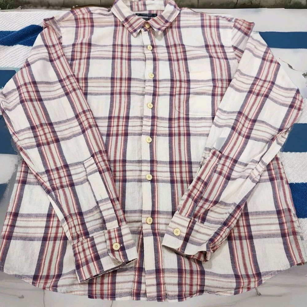Lucky Brand Men's Shirt Button Up Classic Fit Medium Long Sleeves Linen Blend
